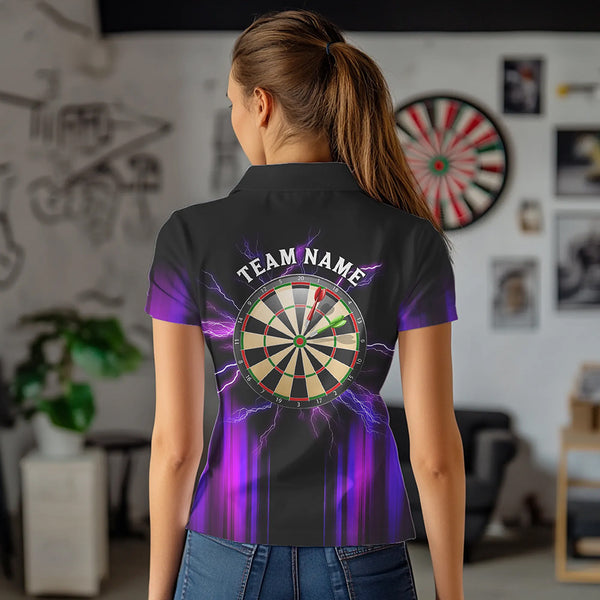 Black and Purple Light Darts Polo, Quarter Zip Shirt For Women Custom Darts Jerseys For Team NQS9334