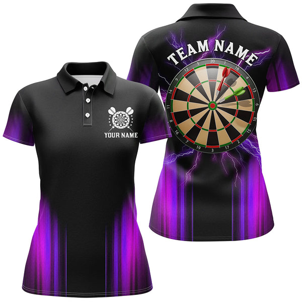Black and Purple Light Darts Polo, Quarter Zip Shirt For Women Custom Darts Jerseys For Team NQS9334