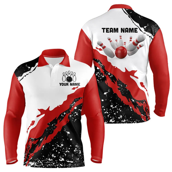 Black and white grunge pattern Bowling shirts for men Custom Bowling Team league Jerseys | Red NQS9335