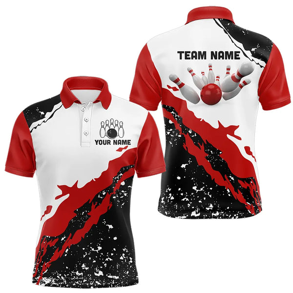 Black and white grunge pattern Bowling shirts for men Custom Bowling Team league Jerseys | Red NQS9335