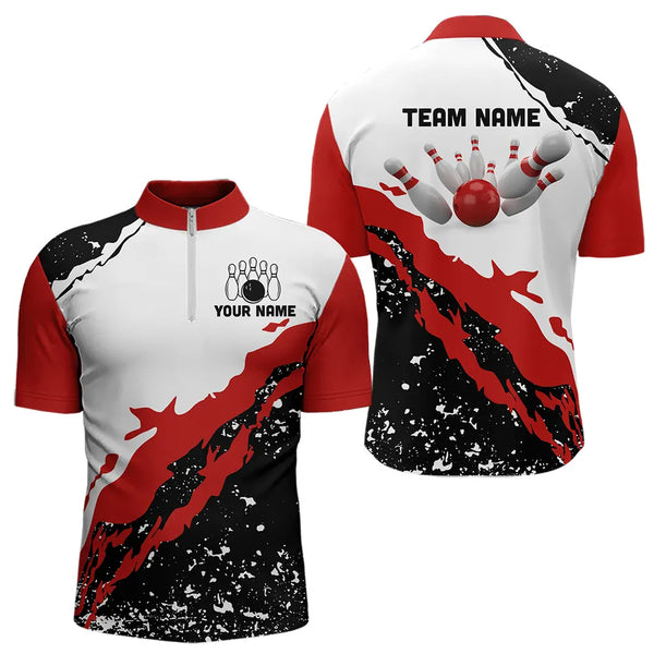 Black and white grunge pattern Bowling shirts for men Custom Bowling Team league Jerseys | Red NQS9335