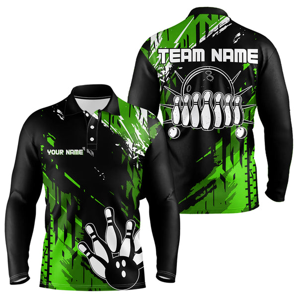 Black and Green Mens bowling shirts Custom retro bowling ball and pins bowling team league jerseys NQS9475