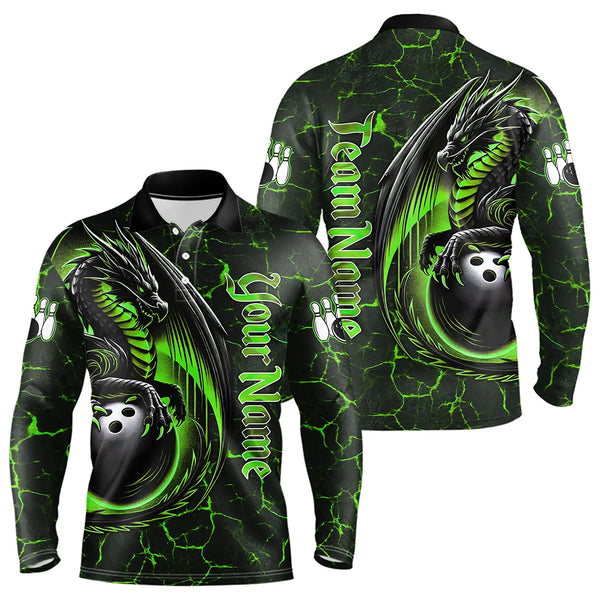 Black And Green Custom Dragon Bowling Shirts For Men, Dragon Bowling Team Shirts NQS9477