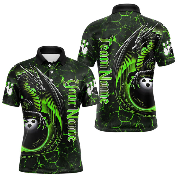 Black And Green Custom Dragon Bowling Shirts For Men, Dragon Bowling Team Shirts NQS9477