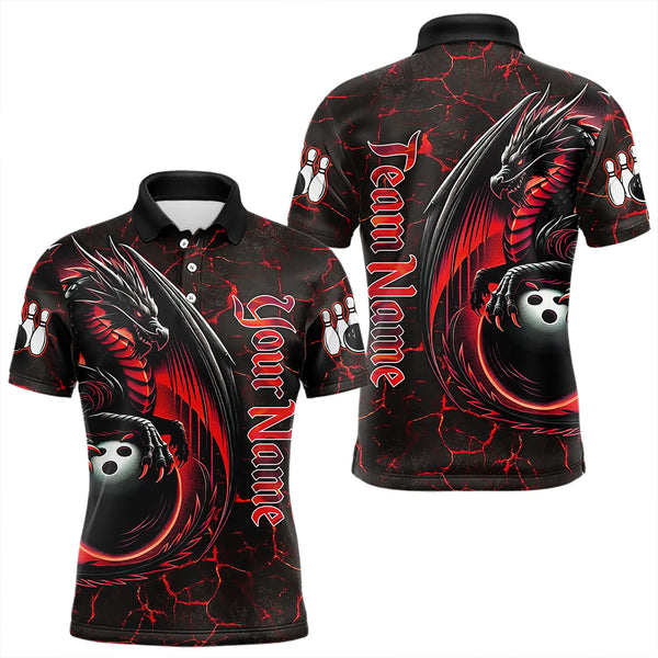 Black And Red Custom Dragon Bowling Shirts For Men, Dragon Bowling Team Shirts NQS9478
