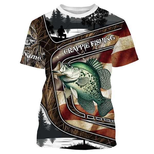 Crappie Fishing camo American flag patriotic Customize name Crappie long sleeve fishing shirts NQS4858