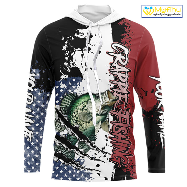 Red, white and blue Crappie fishing American Flag Custom patriotic Crappie fishing jerseys NQS9860
