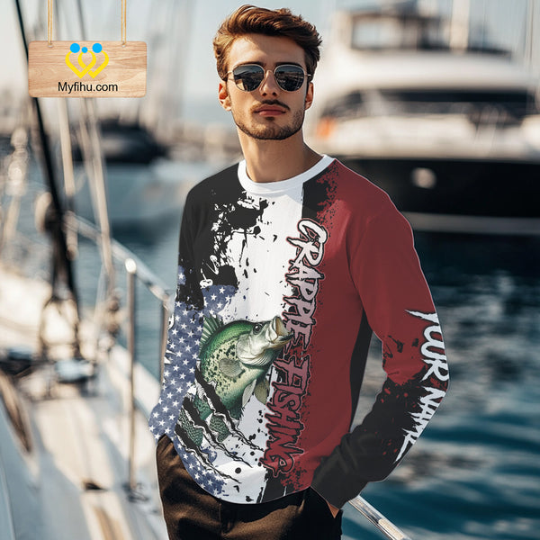 Red, white and blue Crappie fishing American Flag Custom patriotic Crappie fishing jerseys NQS9860