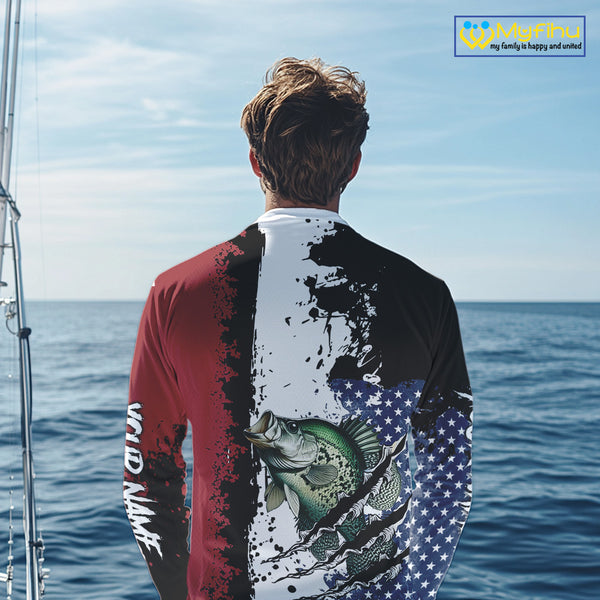 Red, white and blue Crappie fishing American Flag Custom patriotic Crappie fishing jerseys NQS9860