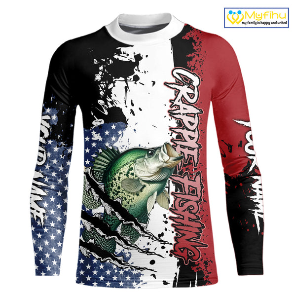 Red, white and blue Crappie fishing American Flag Custom patriotic Crappie fishing jerseys NQS9860