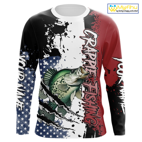 Red, white and blue Crappie fishing American Flag Custom patriotic Crappie fishing jerseys NQS9860