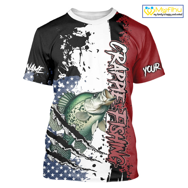 Red, white and blue Crappie fishing American Flag Custom patriotic Crappie fishing jerseys NQS9860