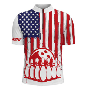 Mens bowling Quarter Zip shirts custom American flag bowling ball pins team bowling jerseys for men NQS5415