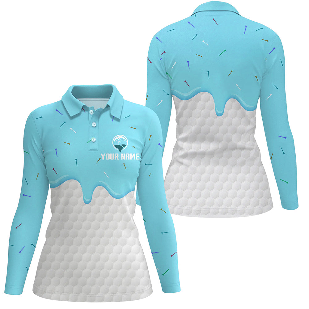 Women golf polo shirts custom Blue Ice Cream Melting On Golf Ball, golf gifts for ladies NQS7770