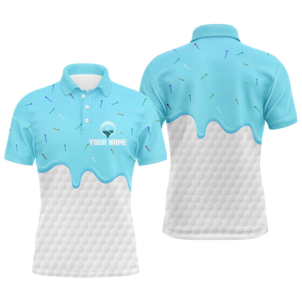 Mens golf polo shirts custom Blue Ice Cream Melting On Golf Ball, golf gifts for mens NQS7770