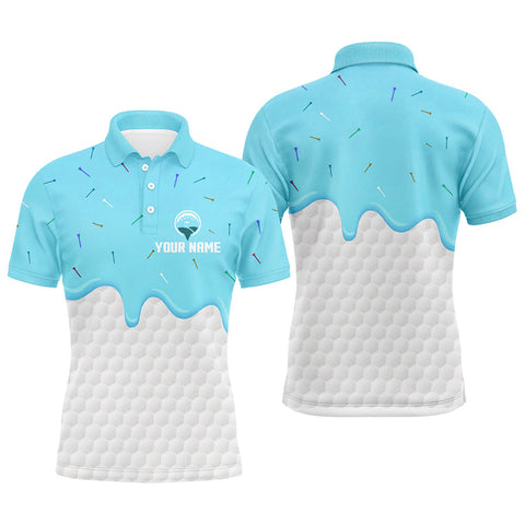 Mens golf polo shirts custom Blue Ice Cream Melting On Golf Ball, golf gifts for mens NQS7770