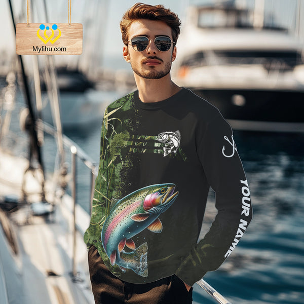Rainbow Trout fishing camouflage Custom performance long sleeve Fishing Shirts, Trout Fishing jerseys NQS10080