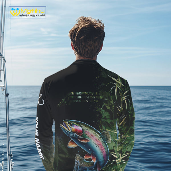 Rainbow Trout fishing camouflage Custom performance long sleeve Fishing Shirts, Trout Fishing jerseys NQS10080