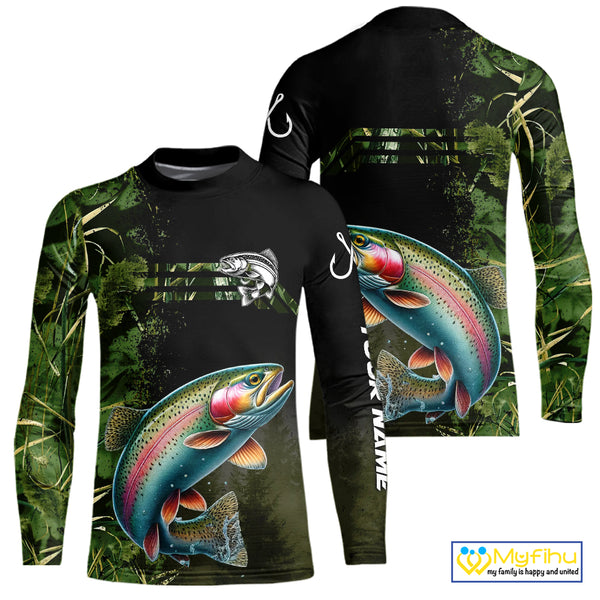 Rainbow Trout fishing camouflage Custom performance long sleeve Fishing Shirts, Trout Fishing jerseys NQS10080