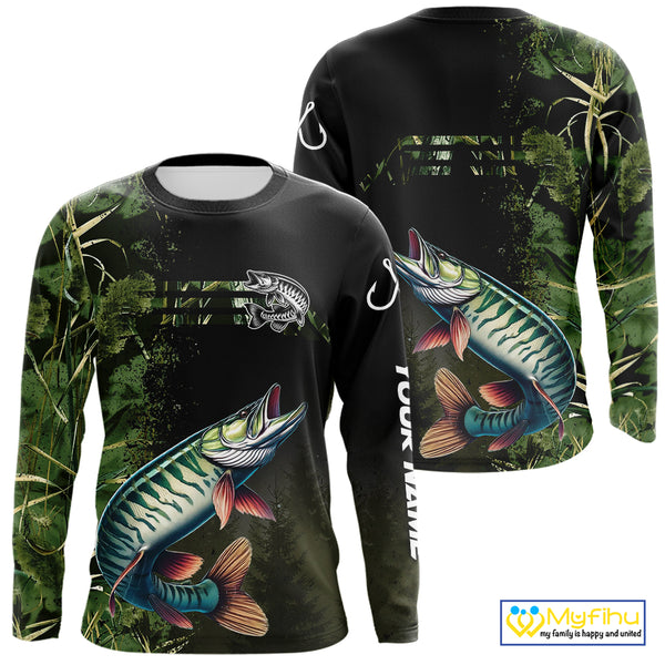Musky fishing camouflage Custom performance long sleeve Fishing Shirts, Muskellunge Fishing jerseys NQS10081