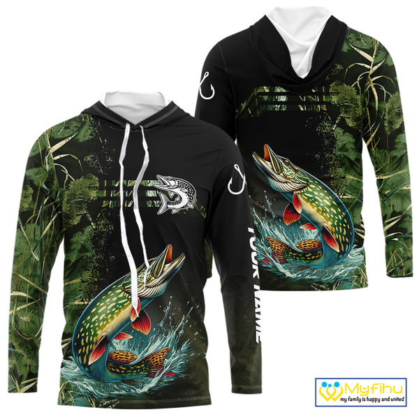 Northern Pike fishing camouflage Custom performance long sleeve Fishing Shirts, Pike Fishing jerseys NQS10082