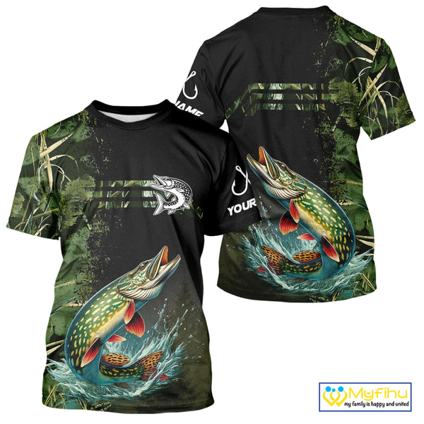 Northern Pike fishing camouflage Custom performance long sleeve Fishing Shirts, Pike Fishing jerseys NQS10082