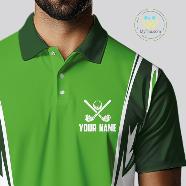 Green and white Mens golf polo shirts custom golf attire for men, gifts for golf lovers NQS10084