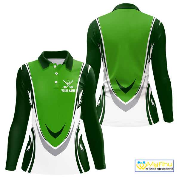 Green and white Women golf polo shirts custom golf attire for ladies, gifts for golf lovers NQS10084
