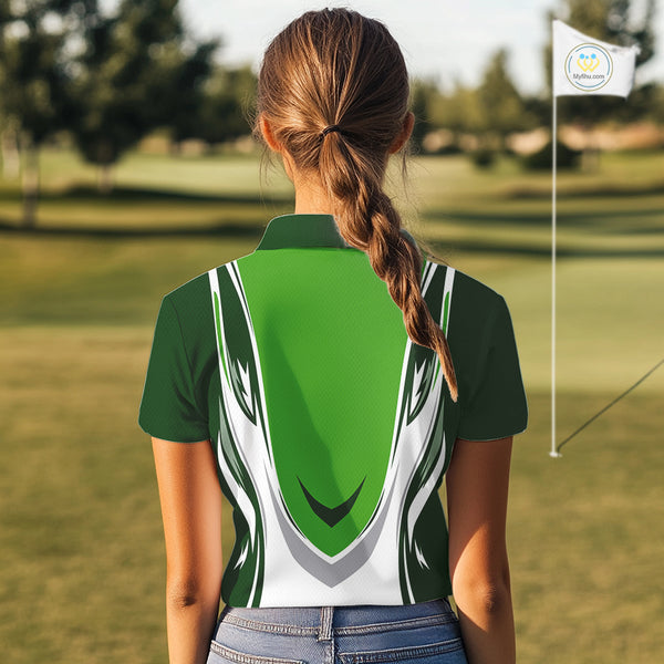 Green and white Women golf polo shirts custom golf attire for ladies, gifts for golf lovers NQS10084
