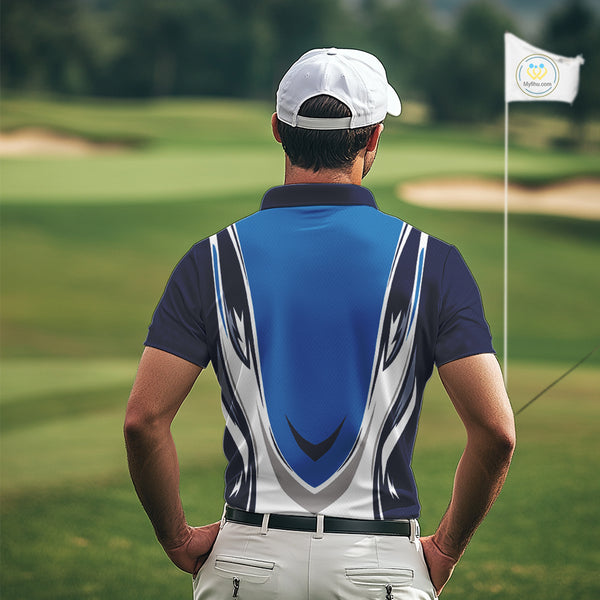 Blue and white Mens golf polo shirts custom golf attire for men, gifts for golf lovers NQS10085