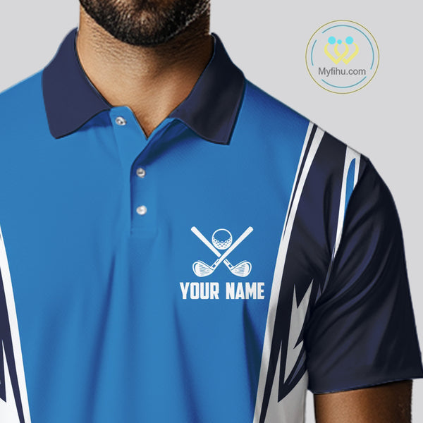 Blue and white Mens golf polo shirts custom golf attire for men, gifts for golf lovers NQS10085