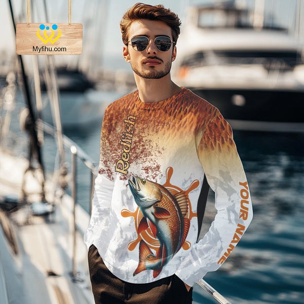 Redfish fishing scales pattern Custom performance long sleeve Fishing Shirts, Red Drum Fishing jersey NQS10086