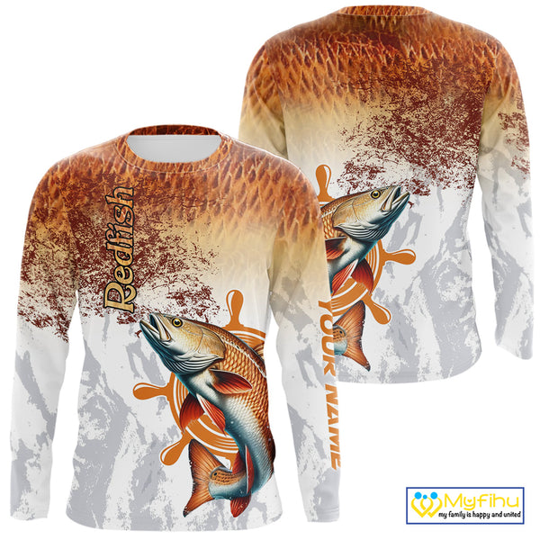 Redfish fishing scales pattern Custom performance long sleeve Fishing Shirts, Red Drum Fishing jersey NQS10086