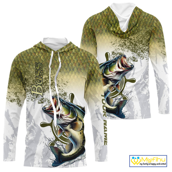 Bass fishing scales pattern Custom performance long sleeve Fishing Shirts, Bass Fishing jersey NQS10087