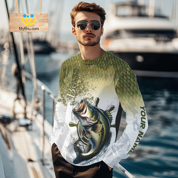 Bass fishing scales pattern Custom performance long sleeve Fishing Shirts, Bass Fishing jersey NQS10087