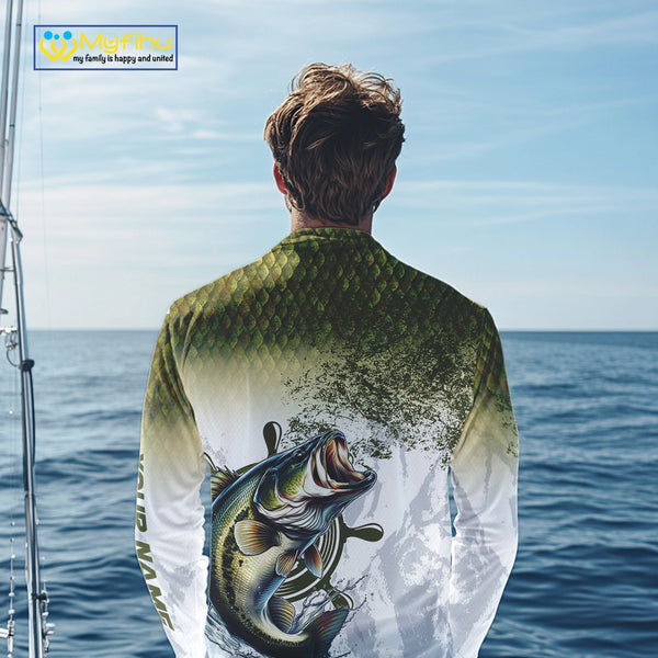 Bass fishing scales pattern Custom performance long sleeve Fishing Shirts, Bass Fishing jersey NQS10087