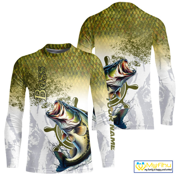 Bass fishing scales pattern Custom performance long sleeve Fishing Shirts, Bass Fishing jersey NQS10087