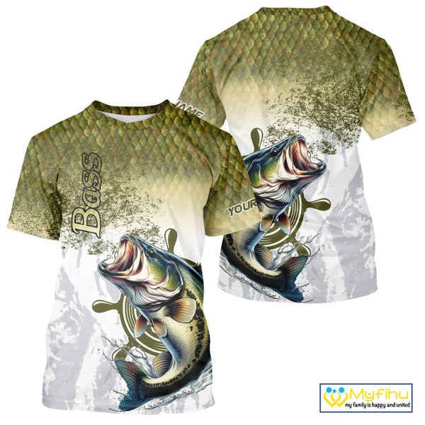 Bass fishing scales pattern Custom performance long sleeve Fishing Shirts, Bass Fishing jersey NQS10087