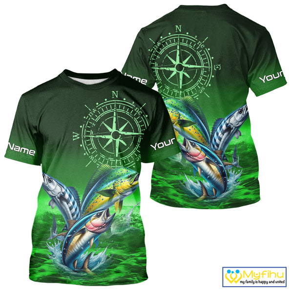 Personalized Mahi Mahi, Wahoo, Tuna Green Performance Fishing Shirt,compass offshore tournament Shirt NQS10234