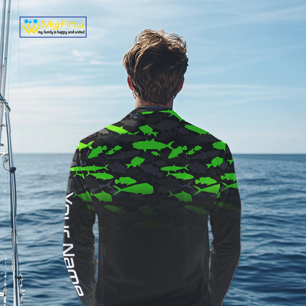 Fishing black and green camouflage UV long sleeve hooded camo fishing shirts Custom fishing apparel NQS10601