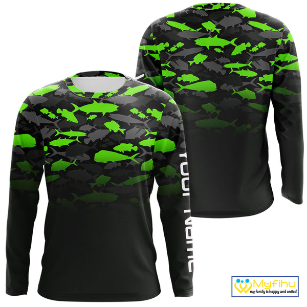 Fishing black and green camouflage UV long sleeve hooded camo fishing shirts Custom fishing apparel NQS10601