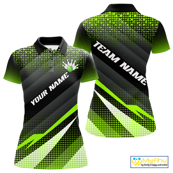 Green Bowling Custom Women Bowling Polo, Quarter zip Shirts Bowling Team Jerseys Bowling Tournament NQS10604
