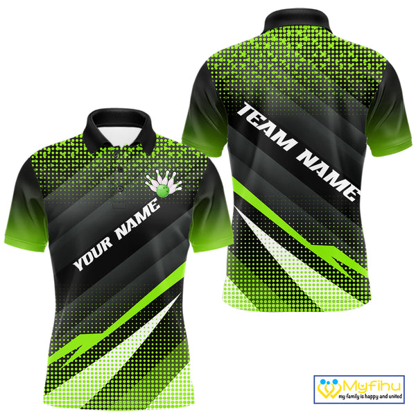 Green Bowling Custom Men Bowling Polo, Quarter zip Shirts Bowling Team Jerseys Bowling Tournament NQS10604