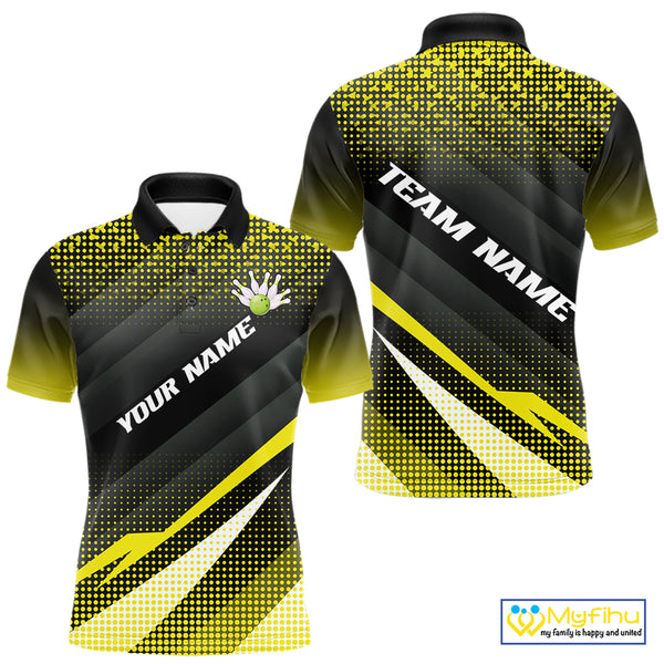 Yellow Bowling Custom Men Bowling Polo, Quarter zip Shirts Bowling Team Jerseys Bowling Tournament NQS10605
