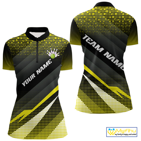 Yellow Bowling Custom Women Bowling Polo, Quarter zip Shirts Bowling Team Jerseys Bowling Tournament NQS10605