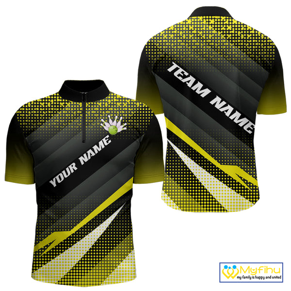 Yellow Bowling Custom Men Bowling Polo, Quarter zip Shirts Bowling Team Jerseys Bowling Tournament NQS10605