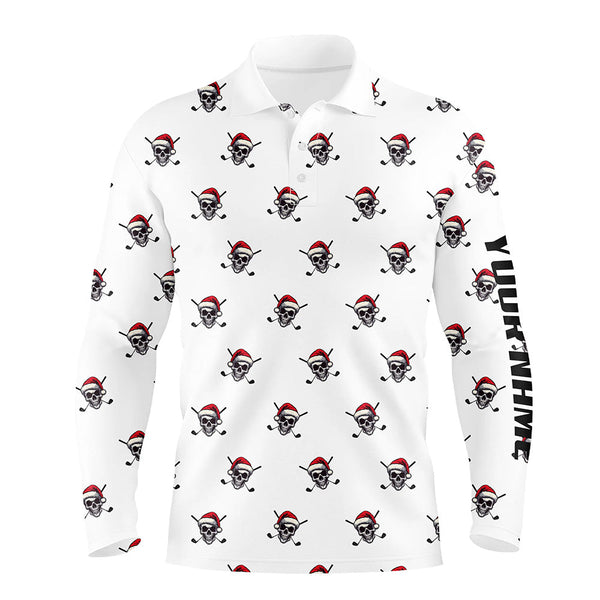 Funny Skull Santa Christmas pattern Mens golf polo shirt custom christmas golf outfits for men NQS8650