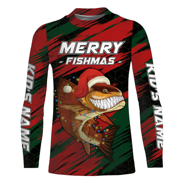 Personalized funny Christmas Redfish Fishing Shirts, Mery fishmas Fishing gift for men, women, kid NQS6817