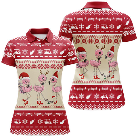 Funny ugly Christmas golf shirts custom red women golf polos Flamingo golf friend Christmas gifts NQS6818