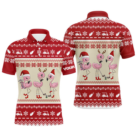 Funny ugly Christmas golf shirts custom red Mens golf polo shirt Flamingo golf friend Christmas gifts NQS6818